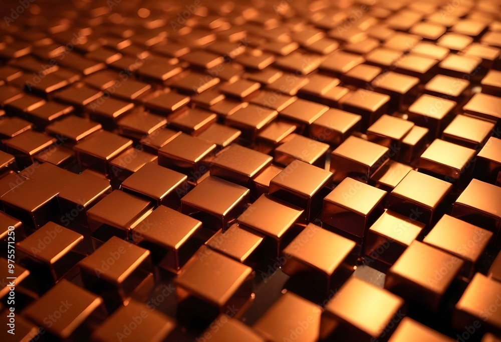 A macro shot of a squared pattern copper texture, revealing the metallic sheen and rich, warm tones of copper, with visible scratches and dimples that add character., close-up shot, short distance, pa A macro shot of a squared pattern copper texture, revealing the metallic sheen and rich, warm tones of copper, with visible scratches and dimples that add character., close-up shot, short distance, pa