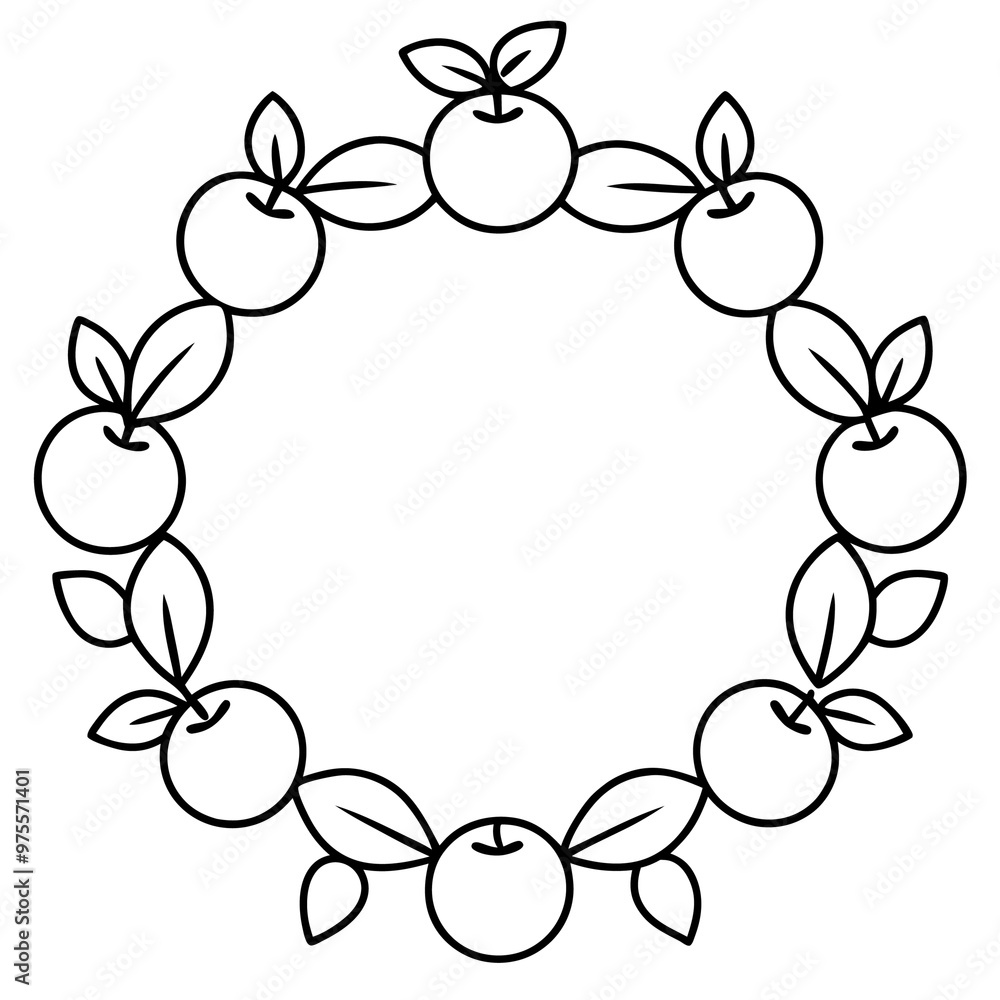 Fototapeta premium wreath of paradise apples outline coloring book page line art drawing