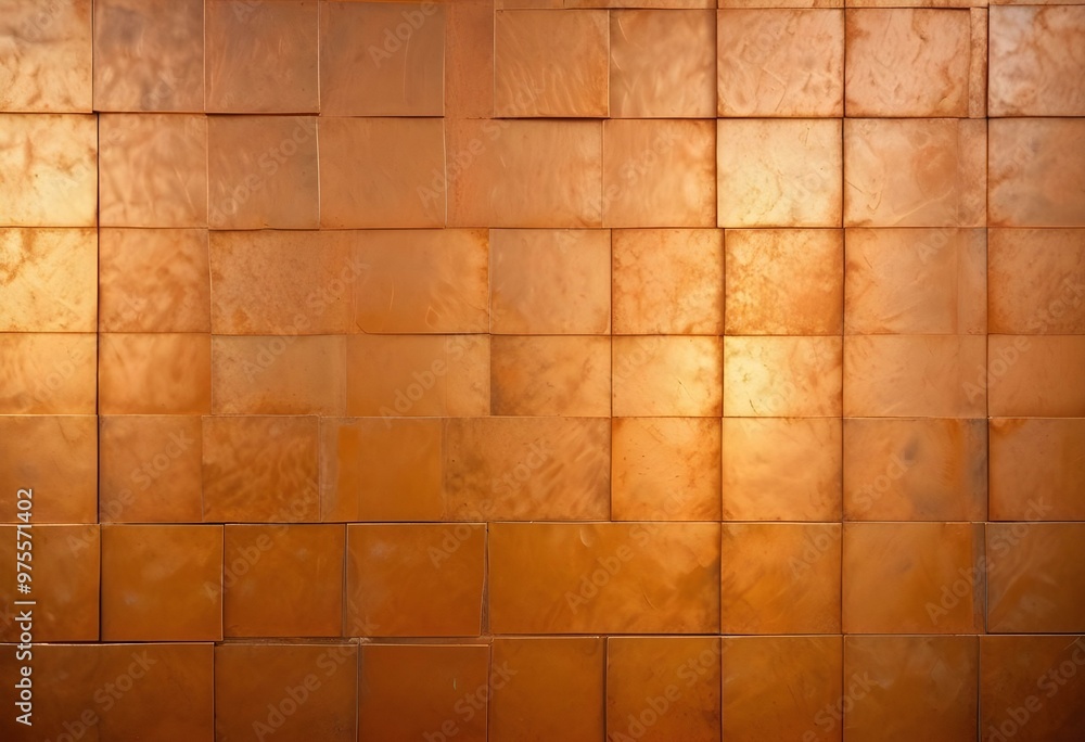 Naklejka premium A macro shot of a squared pattern copper texture, revealing the metallic sheen and rich, warm tones of copper, with visible scratches and dimples that add character., close-up shot, short distance, pa
