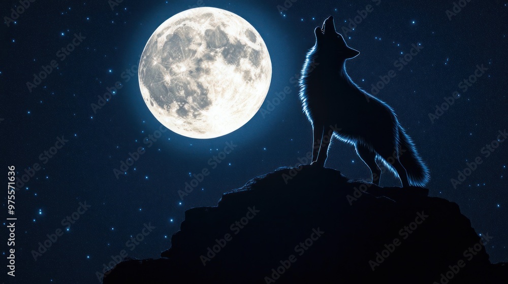 Obraz premium Wolf Howling at the Moon