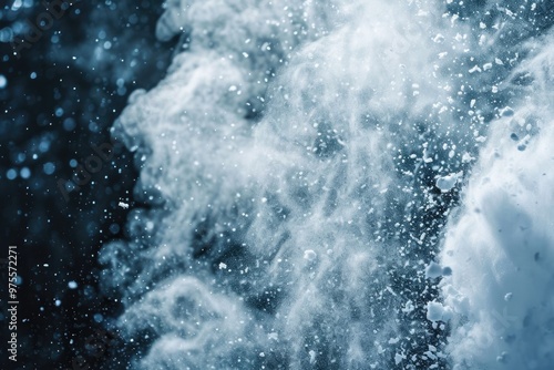 Powder Snow Cloud Explosion. Abstract Design Concept with Dark Flourish Background