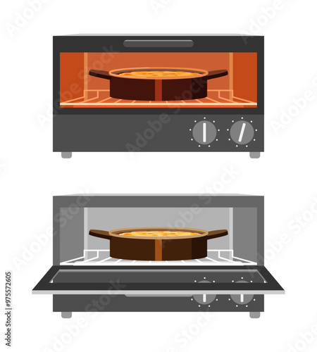 オーブントースターでグラタンを焼くイラスト　セット