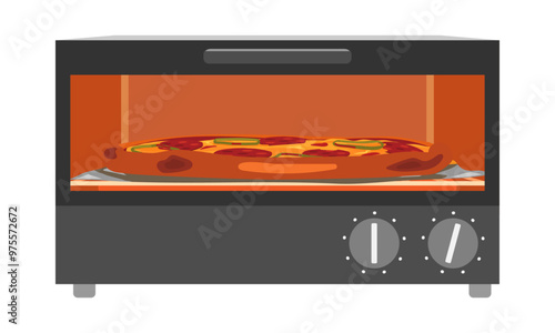 オーブントースターでピザを焼くイラスト