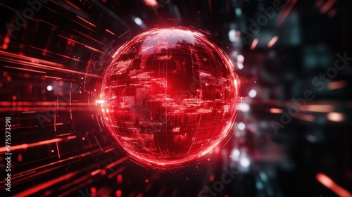 Red glowing sphere in digital space