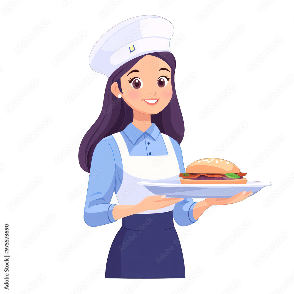 A cheerful chef proudly serving a delicious burger on a plate, showcasing culinary skills and passion for food. transparent background A cheerful chef proudly serving a delicious burger on a plate, showcasing culinary skills and passion for food. transparent background