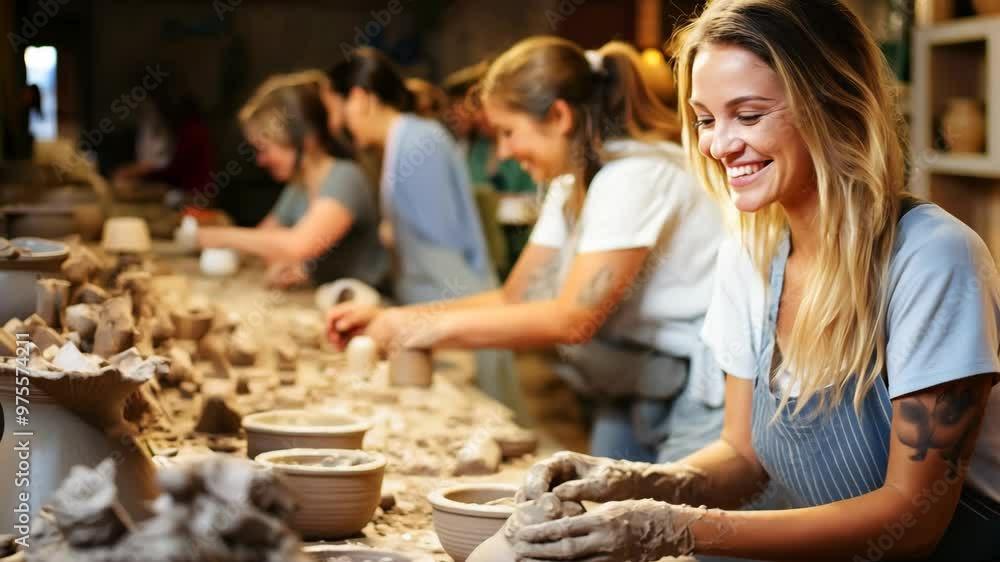 Young woman engaged in pottery making at a local art studio Young woman engaged in pottery making at a local art studio