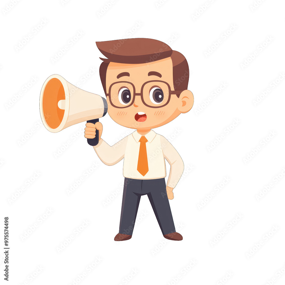 A cheerful young man with glasses using a megaphone to make an announcement or share a message in a playful manner. transparent background A cheerful young man with glasses using a megaphone to make an announcement or share a message in a playful manner. transparent background