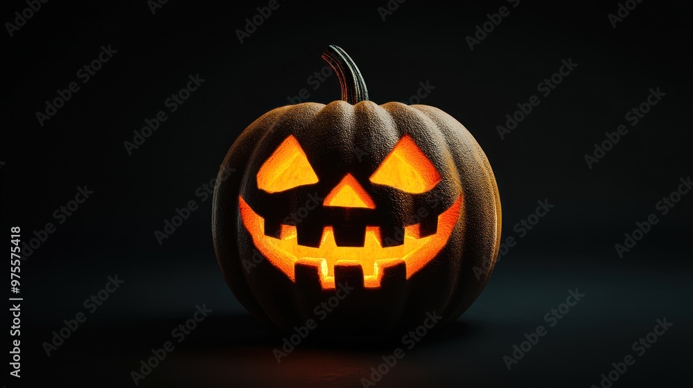 Spooky Jack-O-Lantern Illuminated in Darkness Spooky Jack-O-Lantern Illuminated in Darkness