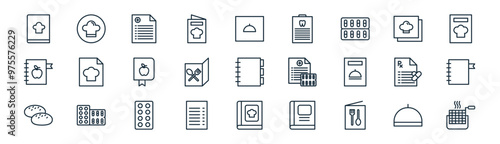 27 set of outline recipe icons such as food cover, chef hat, recipe, recipe, pan vector thin line icons for web design, mobile app.