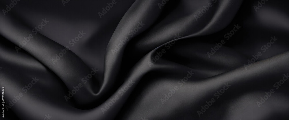 Fototapeta premium Luxurious Black Silk Fabric with Elegant Rich Folds