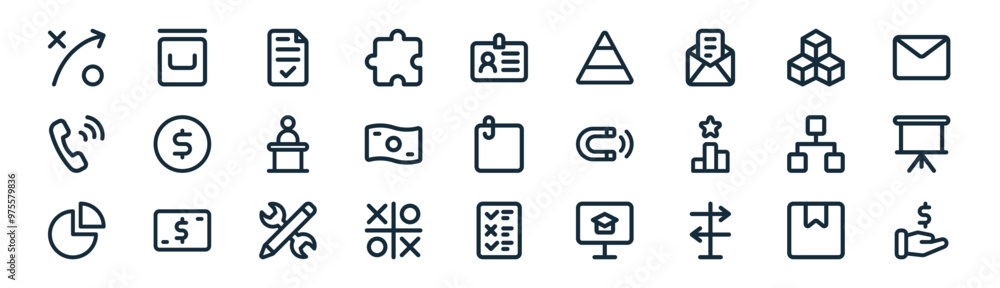 27 set of outline business icons such as delivery, drawer, contract, product, money, presentation, survey, income vector thin line icons for web design, mobile app. 27 set of outline business icons such as delivery, drawer, contract, product, money, presentation, survey, income vector thin line icons for web design, mobile app.