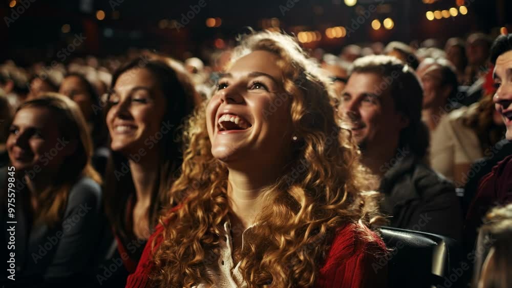 Audience enjoying a live comedy show at a theater during evening hours Audience enjoying a live comedy show at a theater during evening hours