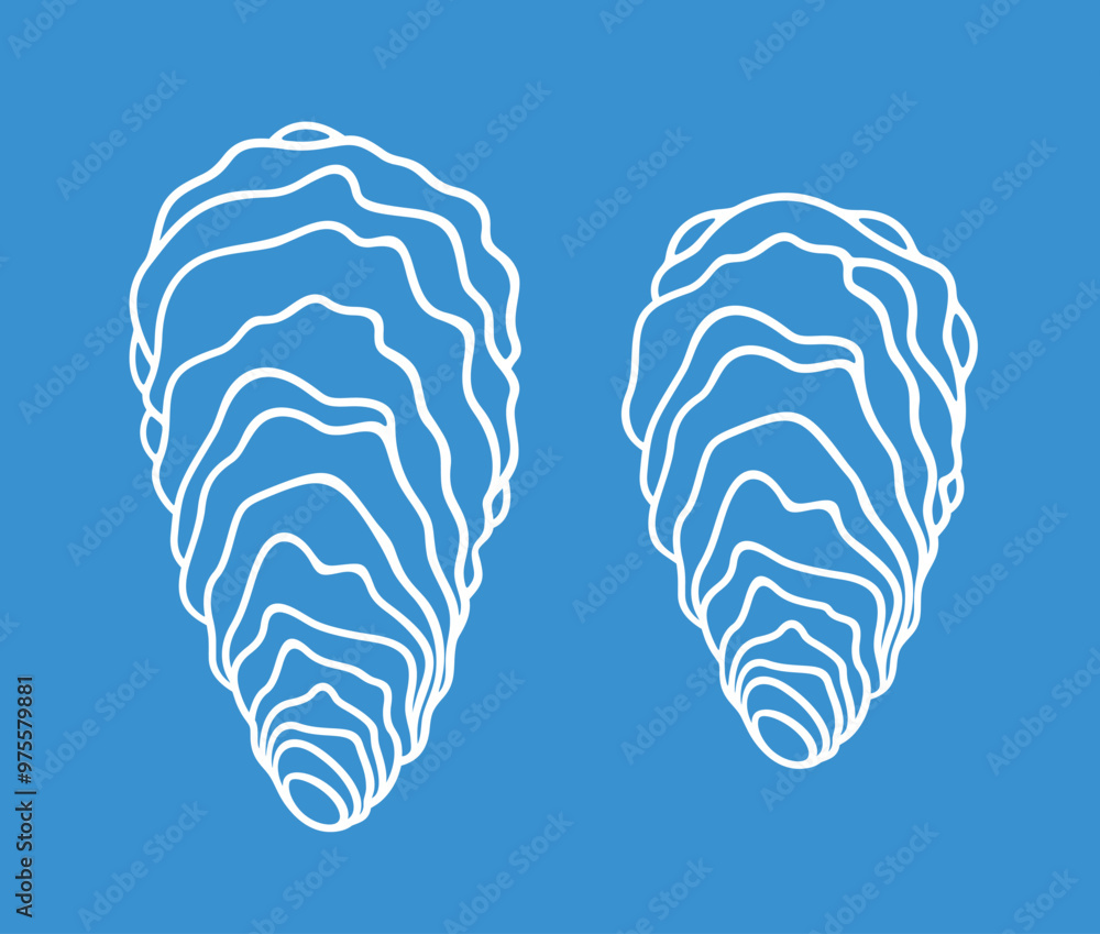 Oyster set. Isolated oyster on blue background Oyster set. Isolated oyster on blue background