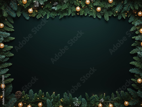 green fir twig frame christmas decoration background photo