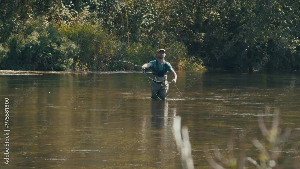 Fisherman casts the fly on a river Fisherman casts the fly on a river