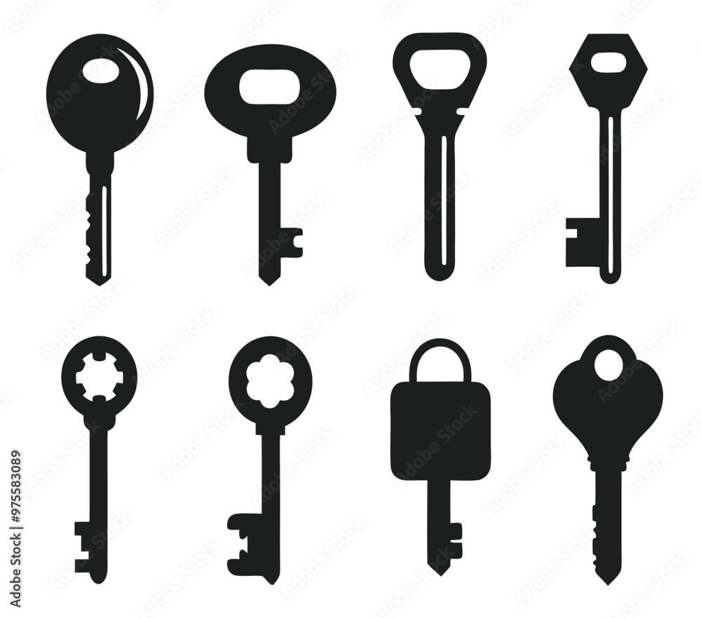 Keys silhouette collection. Key icon Keys silhouette collection. Key icon