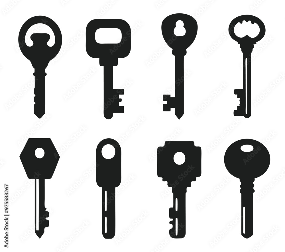 Keys silhouette collection. Key icon Keys silhouette collection. Key icon