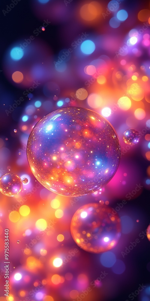 Abstract colorful bubbles with glowing lights in a vibrant cosmic background. Abstract colorful bubbles with glowing lights in a vibrant cosmic background.