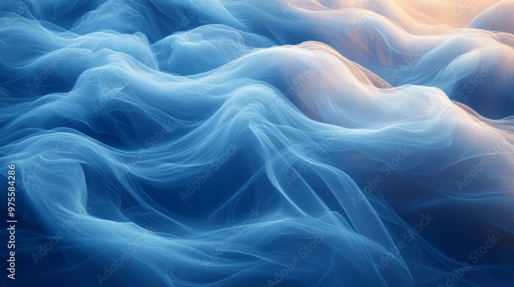 Fototapeta premium Abstract waves of blue and white fabric in motion