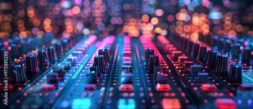 A Person Engaging with Digital 3D Soundboard in a Modern Studio, Captured in Vivid Colors and High Detail photo