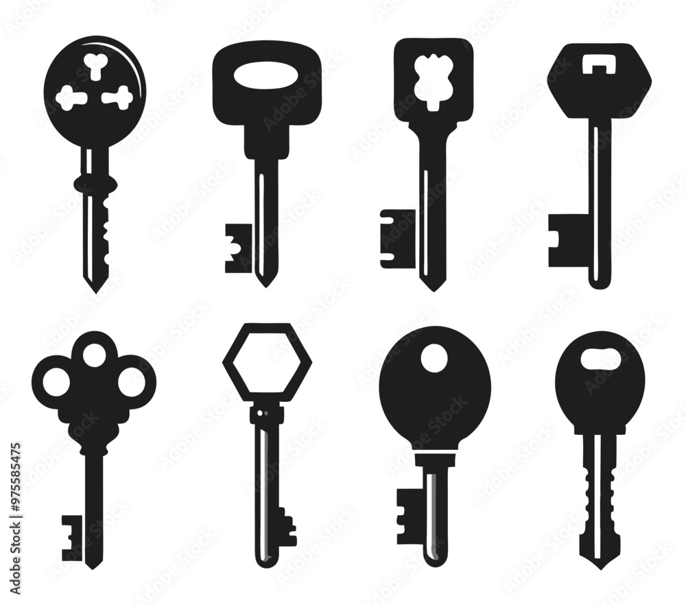 Keys silhouette collection. Key icon Keys silhouette collection. Key icon