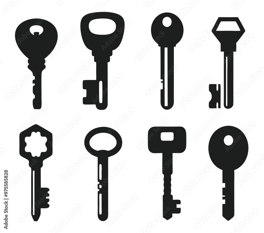 Keys silhouette collection. Key icon Keys silhouette collection. Key icon