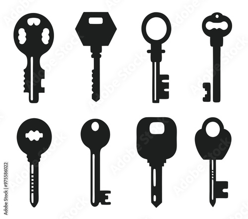 Keys silhouette collection. Key icon