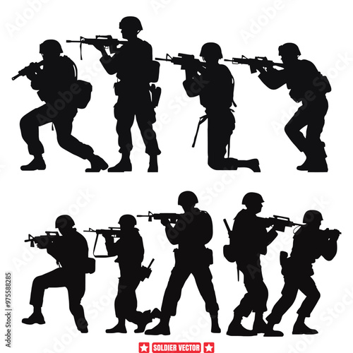 Valor in Action  Bold Soldier Vector Silhouettes for Courageous Military Art and Tribute Projects