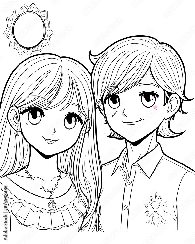 Illustration of a Teenager Boy and Girl, Coloring Book Illustration of a Teenager Boy and Girl, Coloring Book