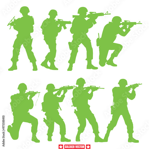 Determined Defenders  Dynamic Soldier Silhouettes for Courageous Military Designs and Patriotic Projects