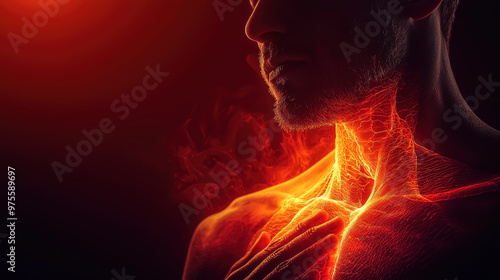 Wallpaper Mural Surrealistic depiction of human anatomy symbolizing a sore throat. The painful area is highlighted in red Torontodigital.ca