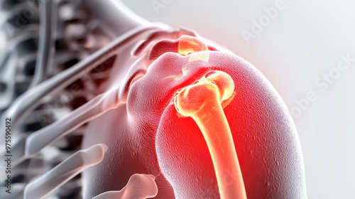 Wallpaper Mural Detailed visualization of a human shoulder joint highlighting inflammation and pain in the area, illustrating common injuries or medical conditions Torontodigital.ca