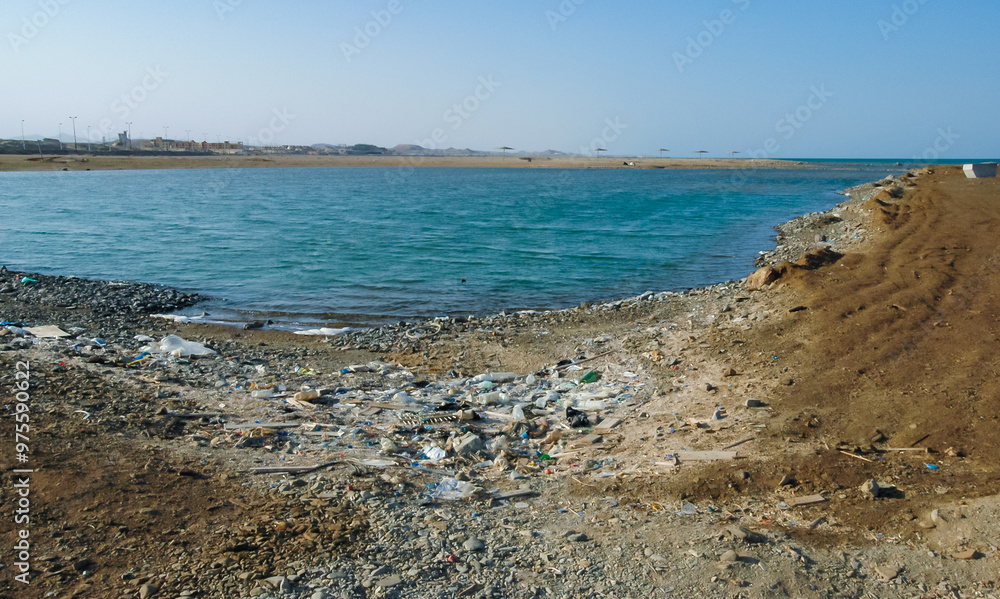 Environment of the Red Sea, Mountains of garbage on the beach away from the resort towns of Marsa Alam, Egypt Environment of the Red Sea, Mountains of garbage on the beach away from the resort towns of Marsa Alam, Egypt