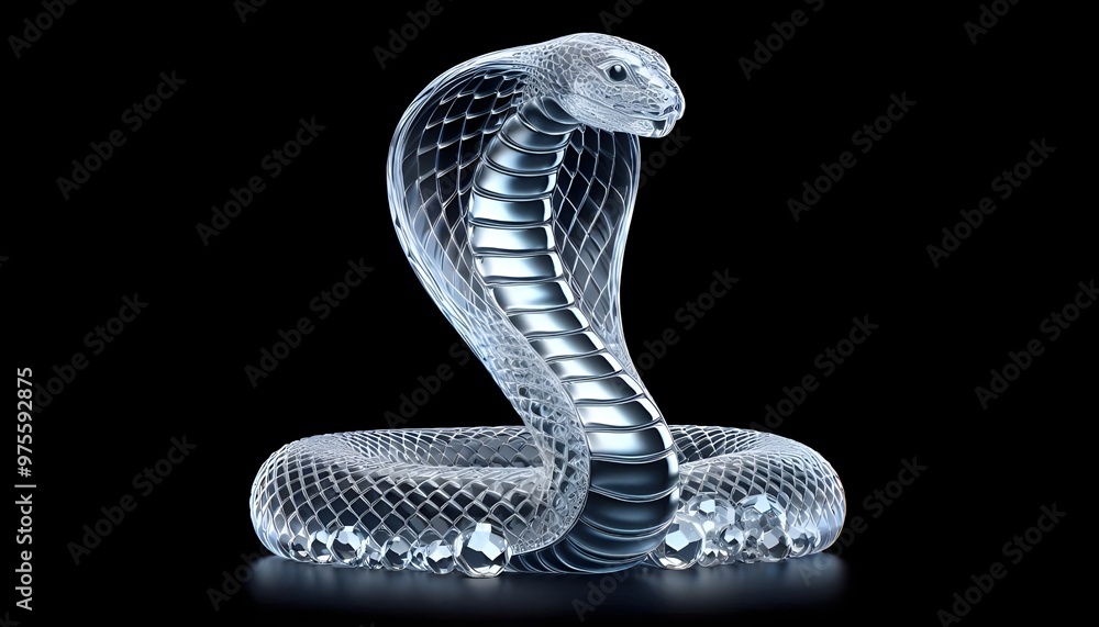 Fototapeta premium Glittery crystal cobra snake sculpture. generative AI
