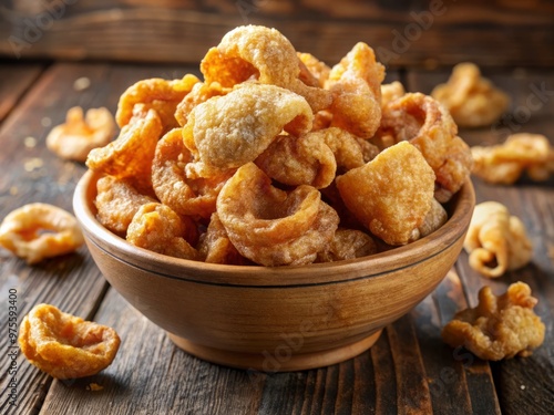 Crisp, golden-brown pork rinds perfect for snacking or as an appetizer, bursting with savory flavor in every bite.