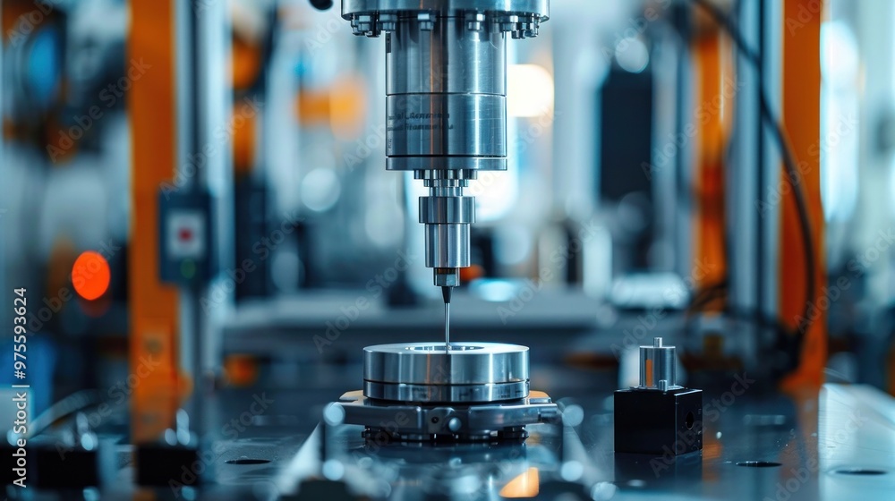 Close up view of various metalworking machinery and equipment such as drills gears and tools inside an industrial factory workshop setting Close up view of various metalworking machinery and equipment such as drills gears and tools inside an industrial factory workshop setting