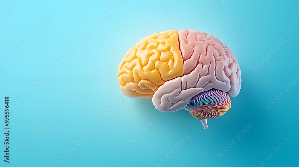 Colorful illustration of a human brain on a blue background, symbolizing intelligence, creativity, and cognitive science. Colorful illustration of a human brain on a blue background, symbolizing intelligence, creativity, and cognitive science.