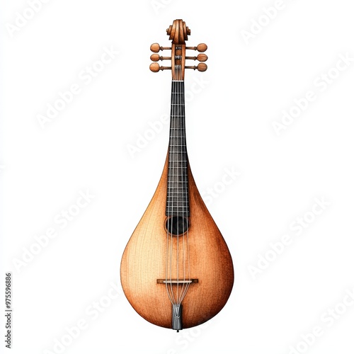 A beautifully crafted wooden lute showcasing its elegant shape and finely detailed craftsmanship.