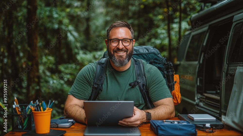A digital nomad seamlessly manages business operations while on the move, supported by remote access tools and apps. A digital nomad seamlessly manages business operations while on the move, supported by remote access tools and apps.