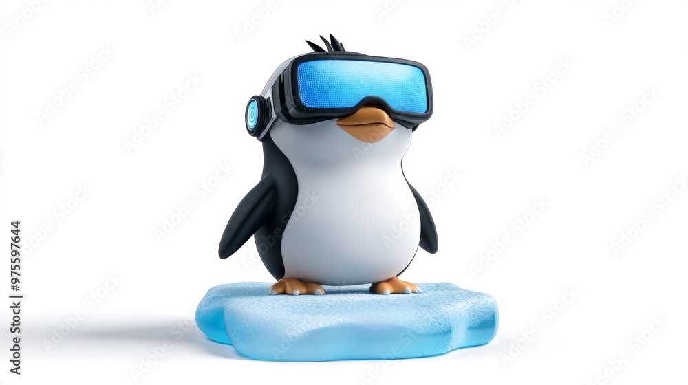 Obraz premium Penguin Wearing VR Headset on Ice Floe