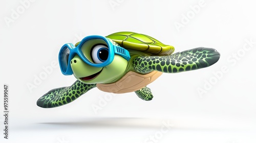 Cute Cartoon Sea Turtle Wearing Diving Goggles