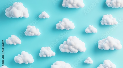 A whimsical illustration of a variety of cloud formations, from puffy cumulus to wispy cirrus, arranged in a playful pattern.