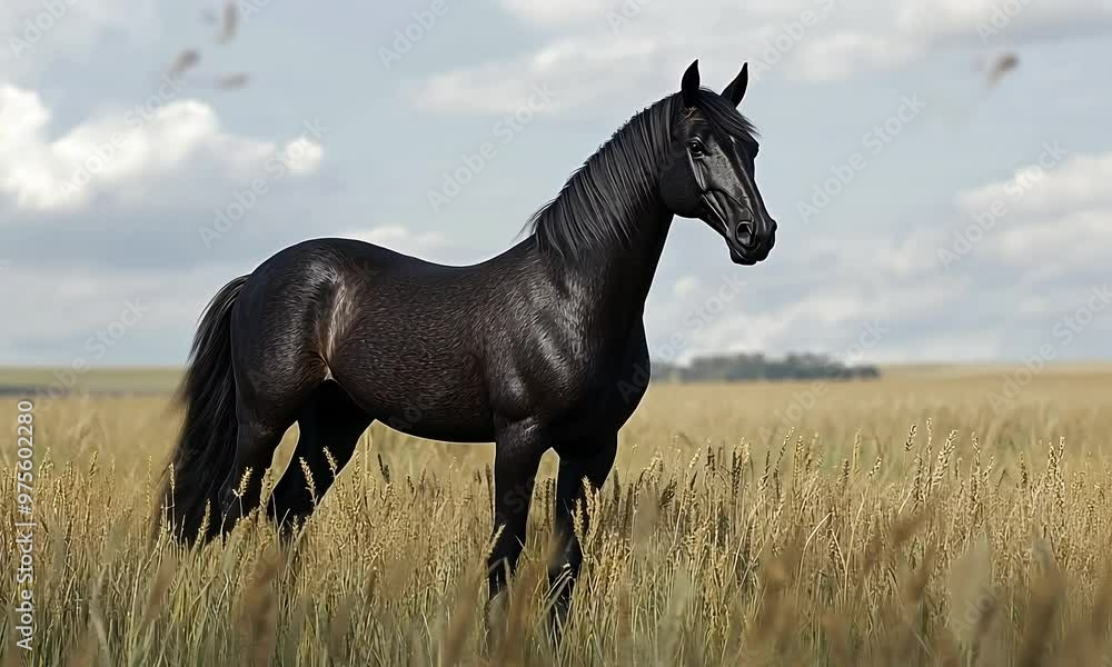 Black Horse Standing in Golden Wheat Field with ai generated.
Black Horse Standing in Golden Wheat Field with ai generated.