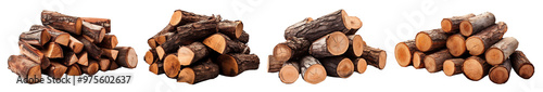 Set of bundles of firewood for fireplaces, stoves, or campfires, cut out