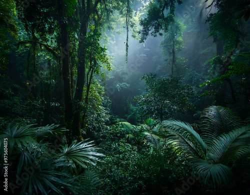  Deep tropical forest, in darkness, evoking a mysterious and dense jungle atmosphere. _1(328)