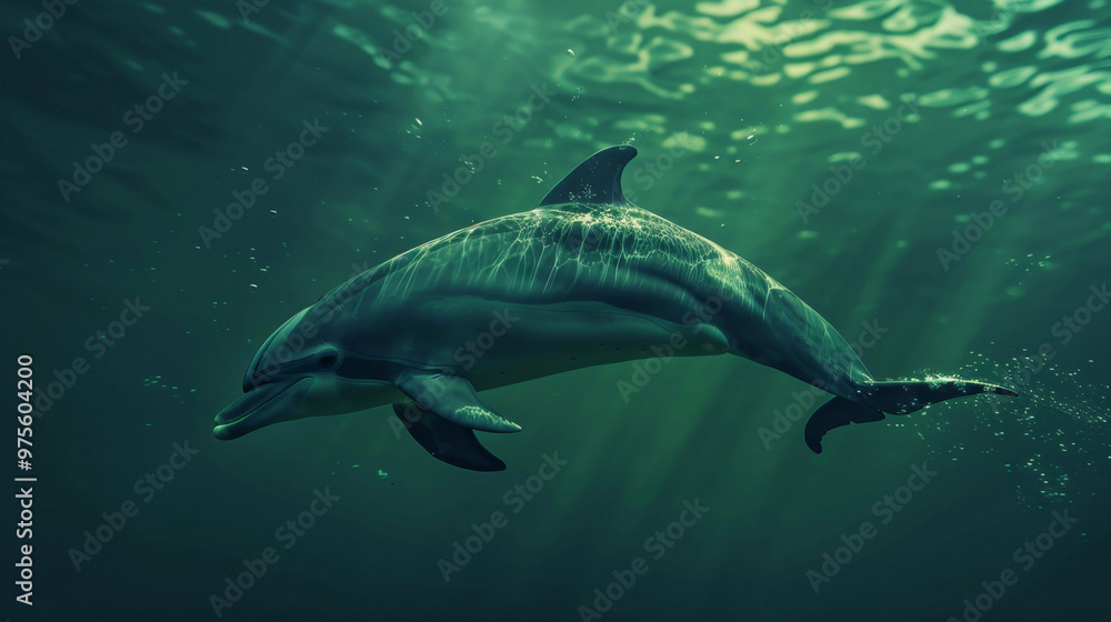 Fototapeta premium Dolphin in the underwater world. Underwater dolphin. Dolphin undersea.