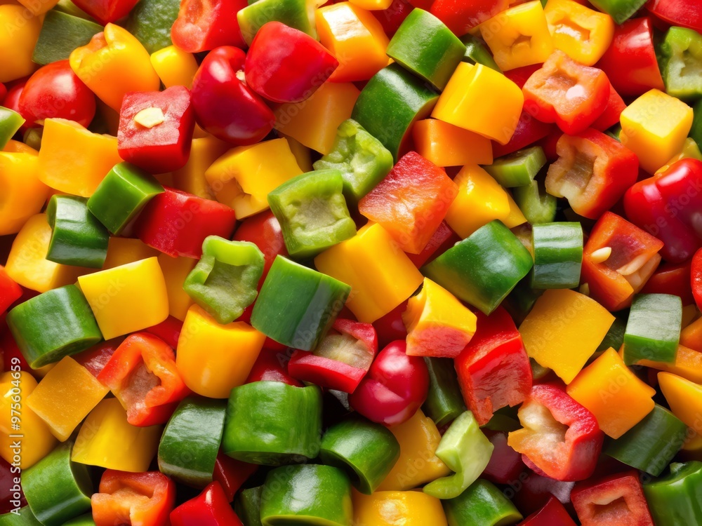 Vibrant bell pepper pieces radiate energetic hues of red, green, and yellow, boasting crisp textures and juicy details that tantalize the senses and delight the palate. Vibrant bell pepper pieces radiate energetic hues of red, green, and yellow, boasting crisp textures and juicy details that tantalize the senses and delight the palate.