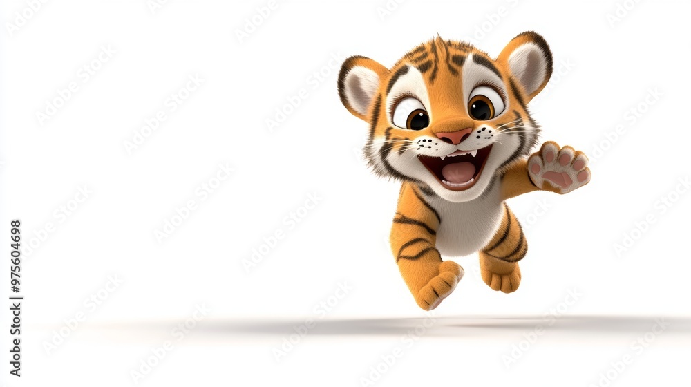 Cute Cartoon Tiger Cub Jumping Isolated on White Background Cute Cartoon Tiger Cub Jumping Isolated on White Background