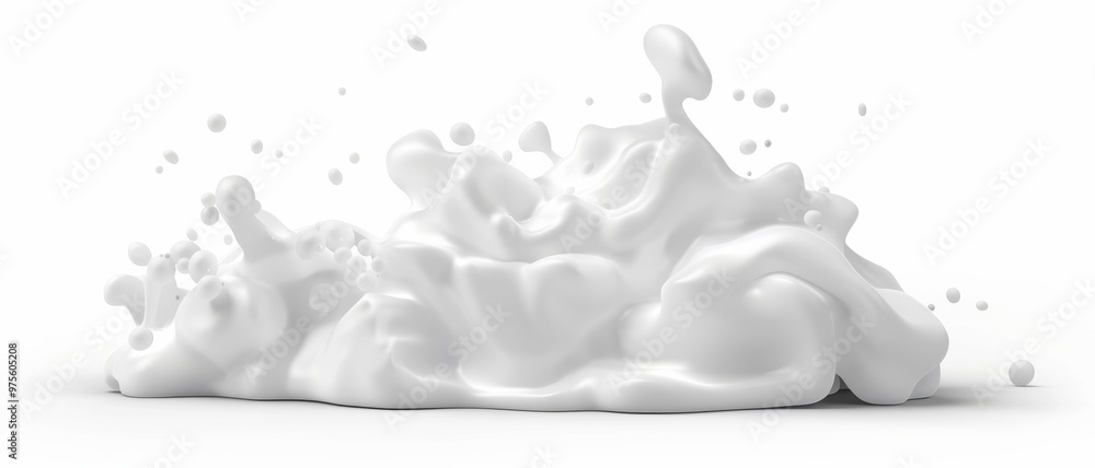 An artistic photograph captures splashes of milk frozen in mid-air against a white background, highlighting fluid dynamics and purity. An artistic photograph captures splashes of milk frozen in mid-air against a white background, highlighting fluid dynamics and purity.