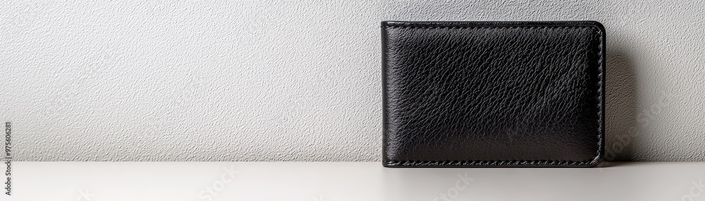 custom made wallpaper toronto digitalA sleek black wallet resting on a minimalist surface against a light wall, showcasing contemporary design and functionality.